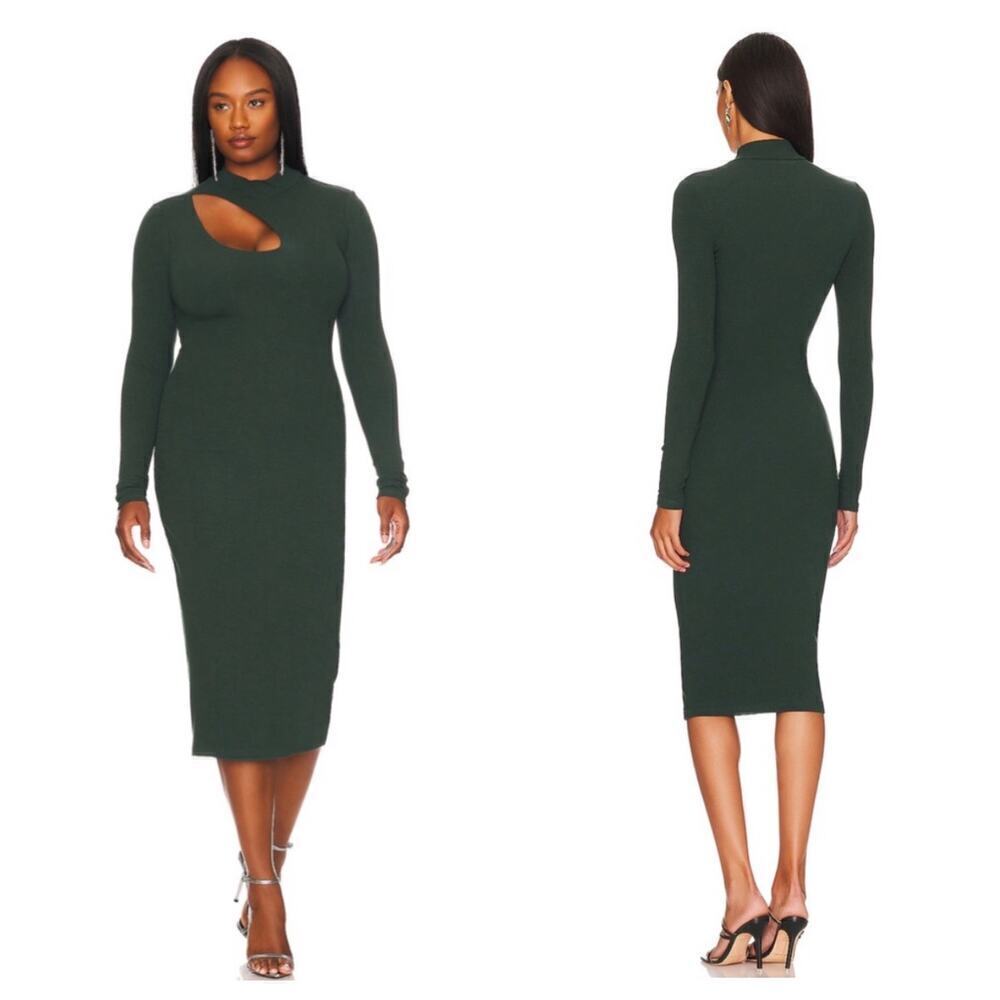 REMI x Revolve Green Dress Lori Midi Long Sleeve Ribbed Knit Forest 0X NEW NWT